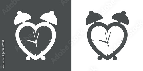 Icono plano despertador corazon gris y blanco