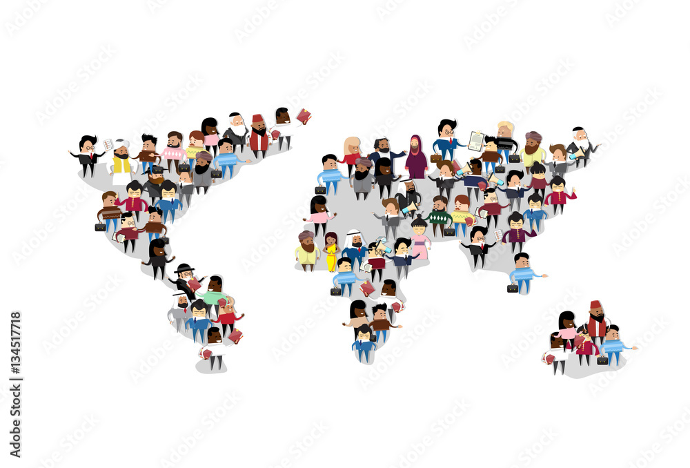 People Group Crowd World Map International Communication Flat Vector Illustration People Group Crowd World Map International Communication Flat Vector Illustration