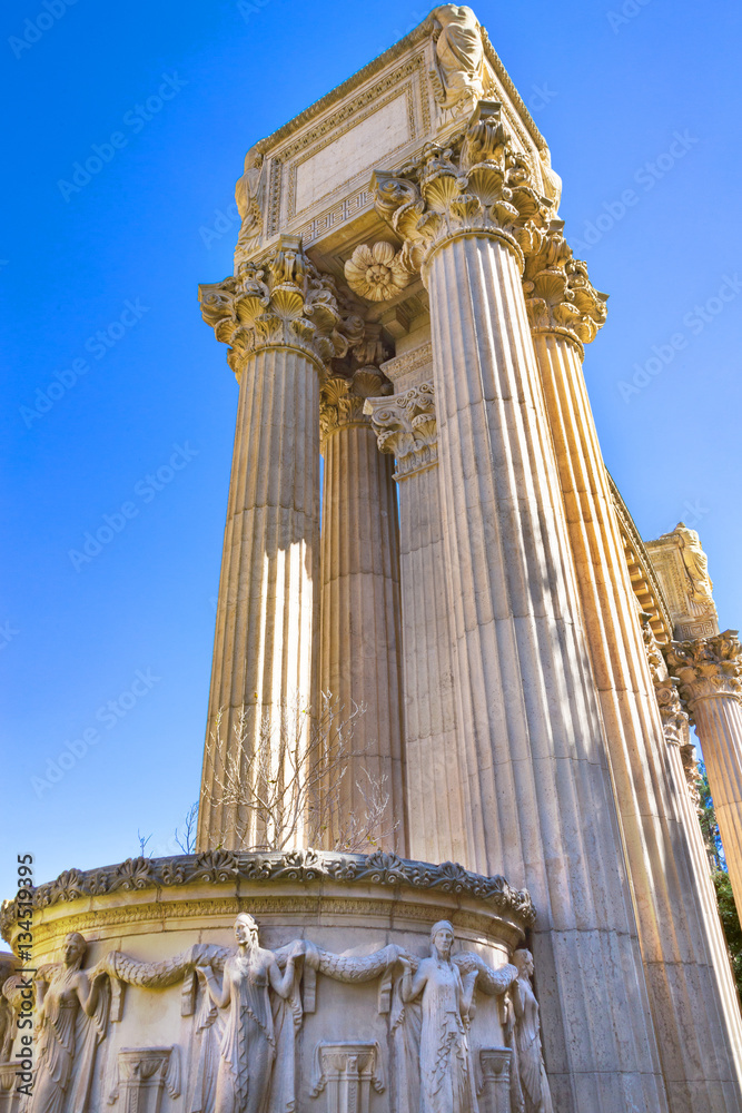 Several statues at the palace of fine arts in San Francisco, California.