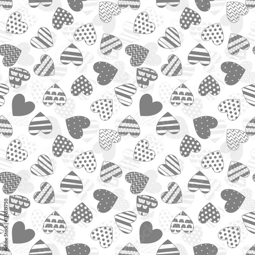 Love hearts on a white background. Monochrome vector seamless background.