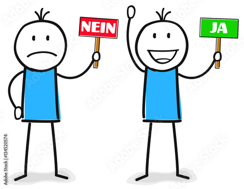Zwei Figuren eine positiv mit Ja und eine negative mit Nein Schild