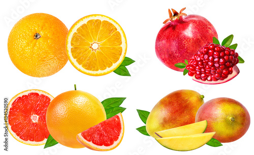 Fototapeta Naklejka Na Ścianę i Meble -  orange, pomegranate, grapefruit, mango isolated