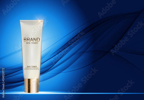 Skin Toner Bottle Tube Template for Ads or Magazine Background. 