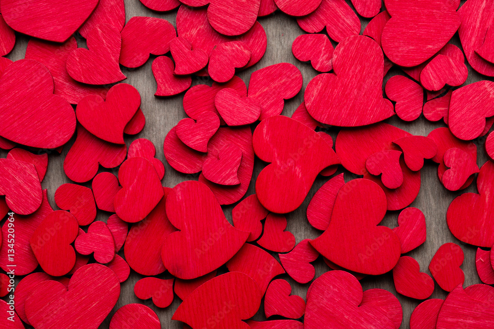 Red hearts on the wooden background. Stock-Foto | Adobe Stock