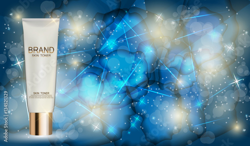 Skin Toner Bottle Tube Template for Ads or Magazine Background. 