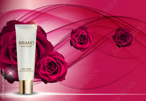 Skin Toner Bottle Tube Template for Ads or Magazine Background. 