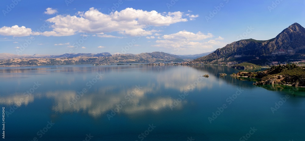 Egridir Lake panaroma in sunny and cloudy day, Isparta Turkey Egridir Lake panaroma in sunny and cloudy day, Isparta Turkey