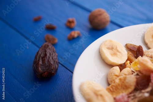 flakes with dried fruit  granola on the plate