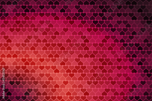 Vector Happy Valentine's Day gradient dark red and pink background with heart silhouettes different transparency.