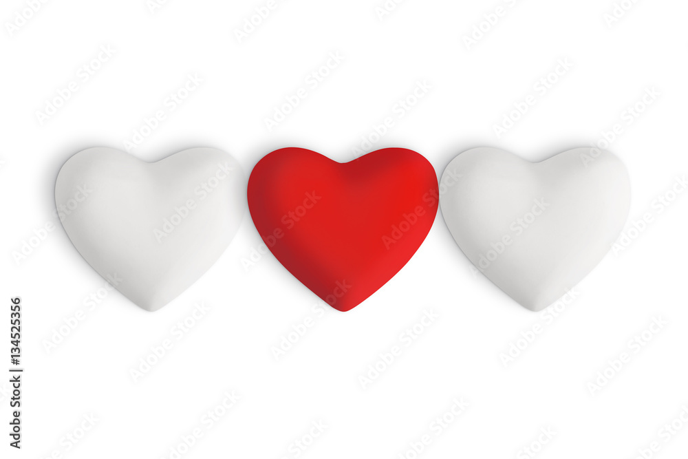 White love hearts with a ed heart in the centre on a white background