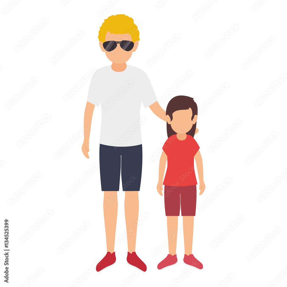 cute family member on the beach vector illustration design