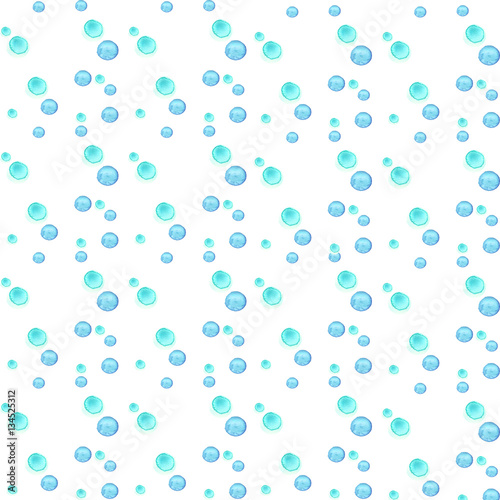 The abstract pattern of blue colorful watercolor circles different sizes. Simple round geometric shapes randomly scattered