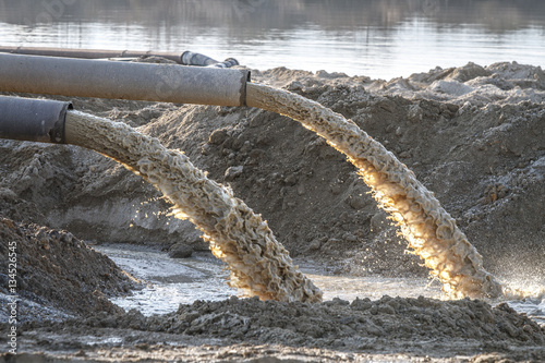 industrial effluent, pipeline discharging liquid industrial waste into a river