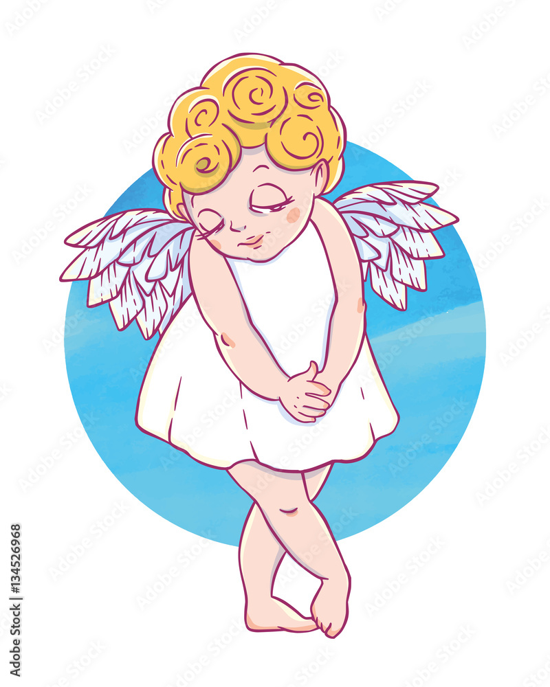 Valentine's day. Confused Cupid-girl with watercolor circle. Vector illustration Valentine's day. Confused Cupid-girl with watercolor circle. Vector illustration