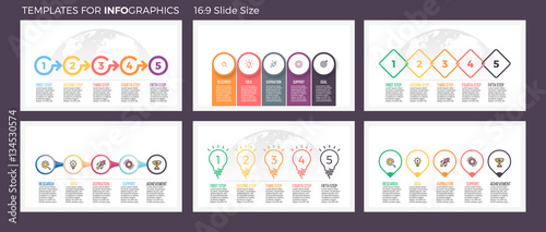 Business infographics. Presentation templates with 5 steps, options.