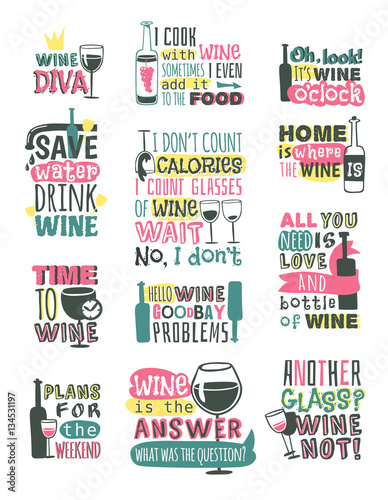 Wine hand drawn logo badge.