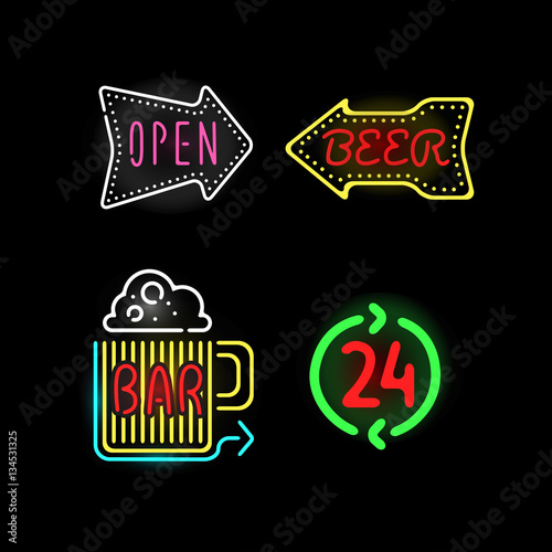 Light neon labels vector illustration.
