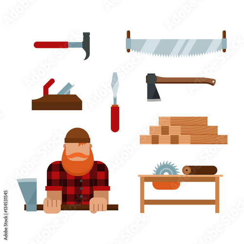 Lumberjack cartoon tools icons vector illustration