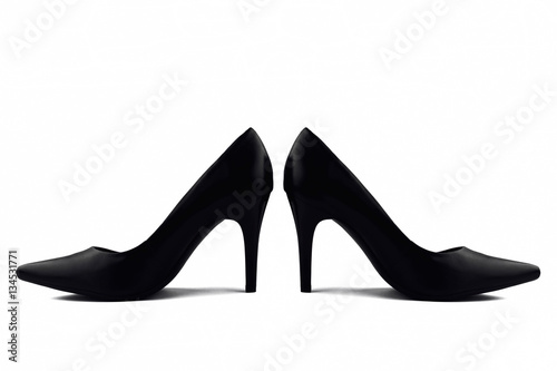 Black classic women's shoes with high heels isolated on white background