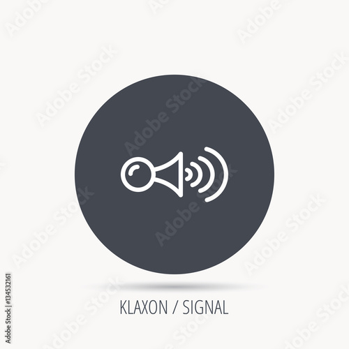Klaxon signal icon. Car horn sign. Round web button with flat icon. Vector