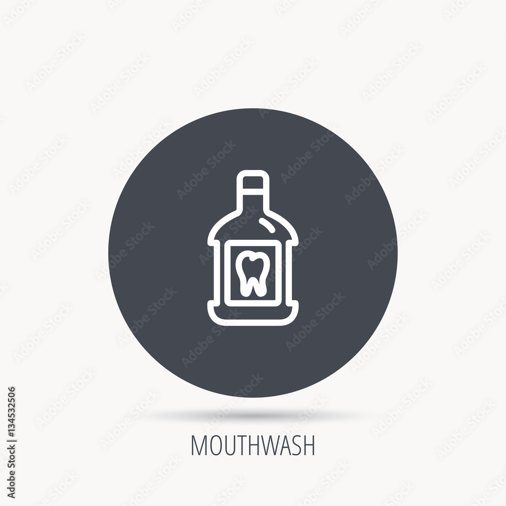 Mouthwash icon. Oral antibacterial liquid sign. Round web button with flat icon. Vector Mouthwash icon. Oral antibacterial liquid sign. Round web button with flat icon. Vector