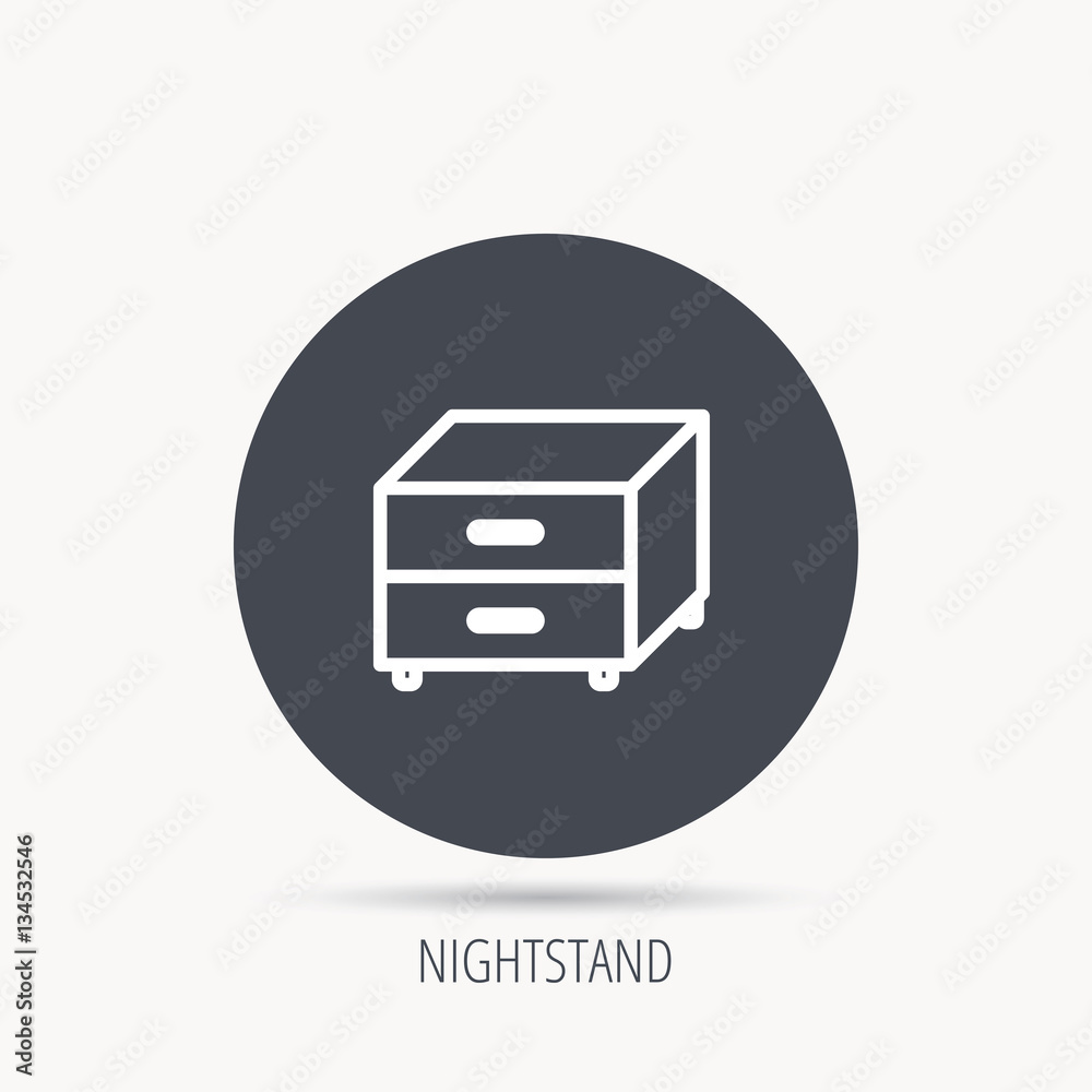 Fototapeta premium Nightstand icon. Bedroom furniture sign. Round web button with flat icon. Vector