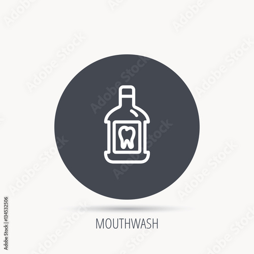 Mouthwash icon. Oral antibacterial liquid sign. Round web button with flat icon. Vector