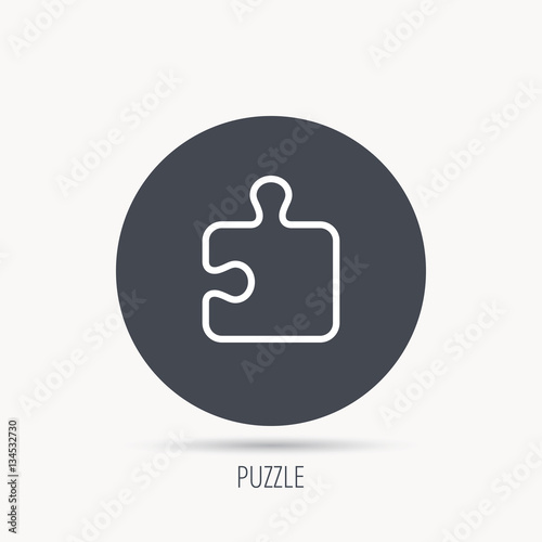 Puzzle icon. Jigsaw logical game sign. Boardgame piece symbol. Round web button with flat icon. Vector