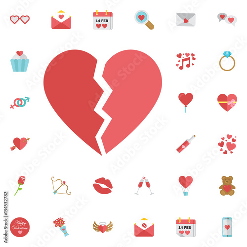 Red heartbreak / broken heart or divorce flat icon for apps and websites