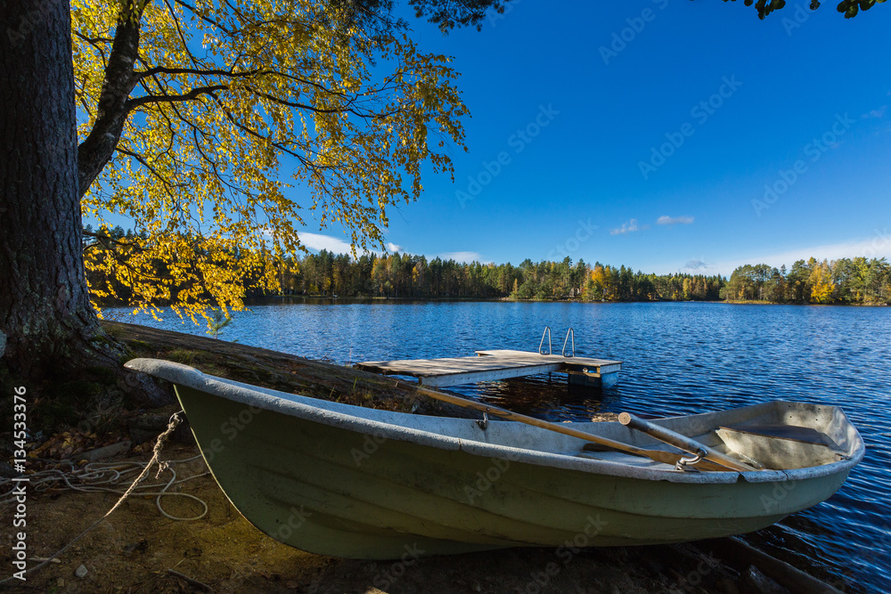 Boat at the bank of the lake at Suomi.