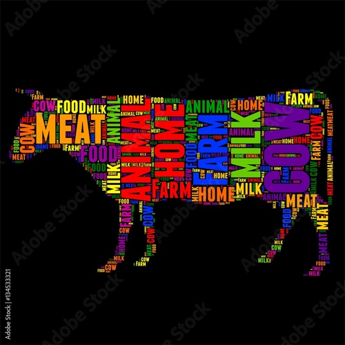 cow Typography word cloud colorful Vector illustration
