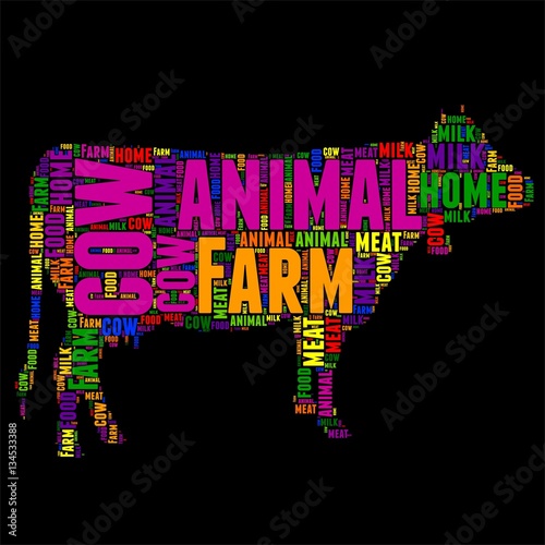 cow Typography word cloud colorful Vector illustration