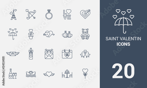 Valentine's Day line icons set