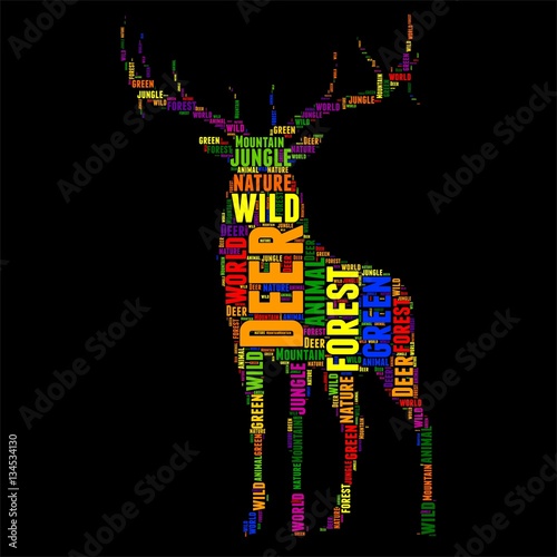 Deer Typography word cloud colorful Vector illustration