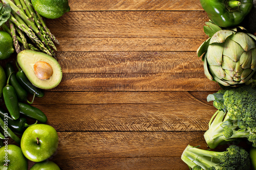 Fototapeta Naklejka Na Ścianę i Meble -  Variety of green vegetables and fruits