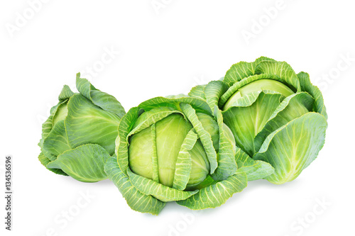 Fresh green cabbages isolated on white background