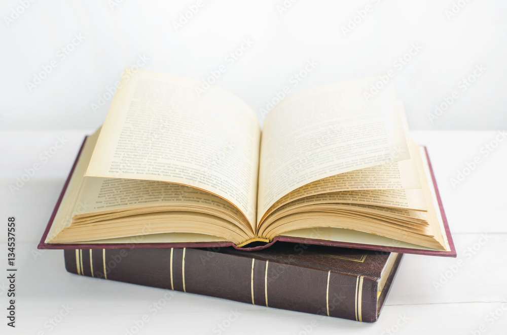 Old book opened on white background