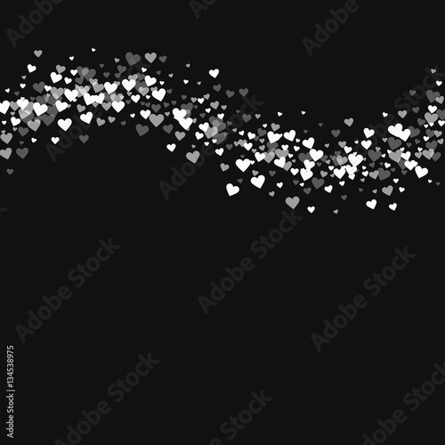 Fototapeta Naklejka Na Ścianę i Meble -  White hearts confetti. Top wave on black valentine background. Vector illustration.
