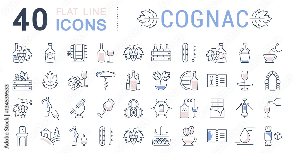 Obraz premium Set Vector Flat Line Icons Cognac
