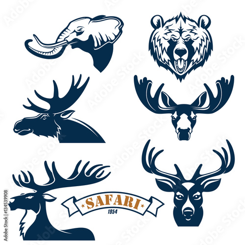 Hunting club vector icons set of animals
