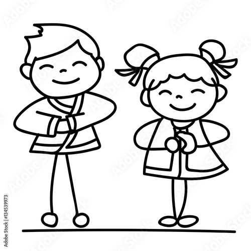 Set of hand drawing cartoon character people Happy Chinese New Y