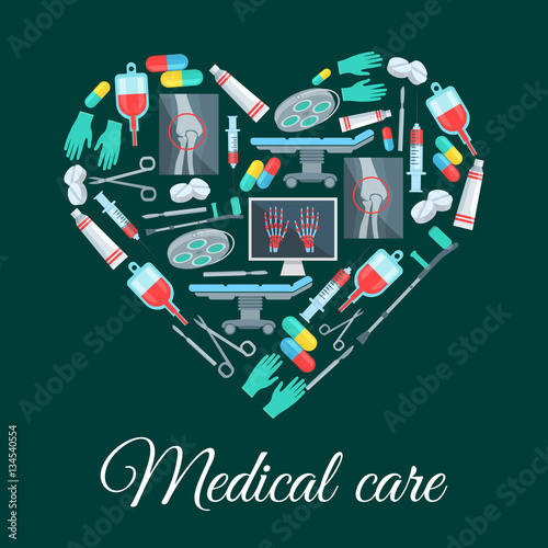 Medical care, medicine vector heart shape poster