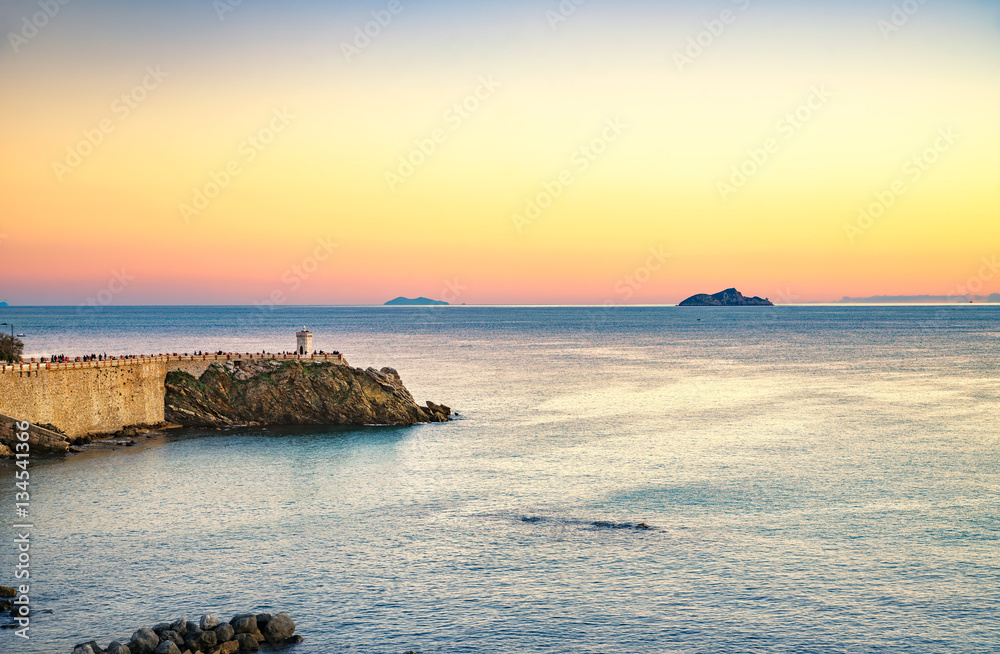 Piombino panoramic view piazza bovio lighthouse Italy 