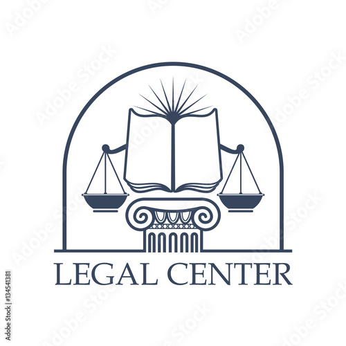 Legal Center Scales of Justice, law open book icon