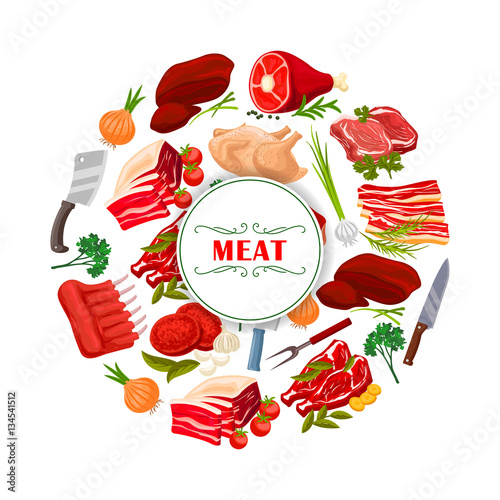 Butcher shop meat or butchery vector poster