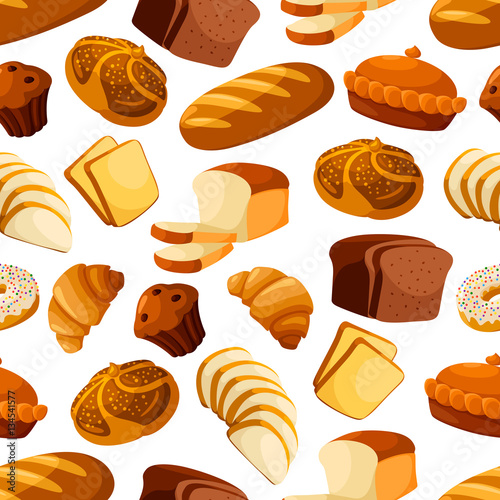 Bakery bread and pastry seamless vector pattern