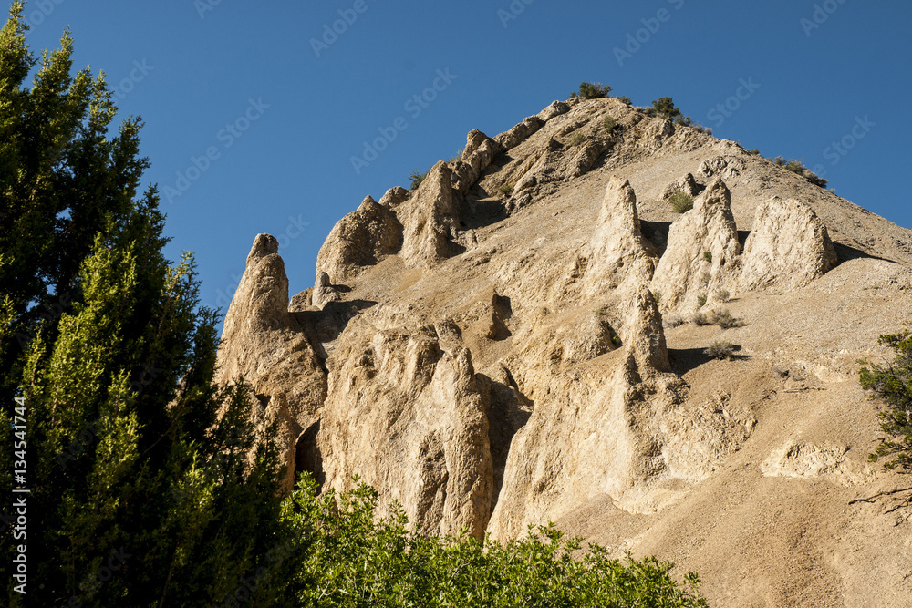Hoodoos forming on a white shale mountain