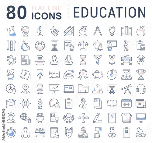 Set Vector Flat Line Icons Education