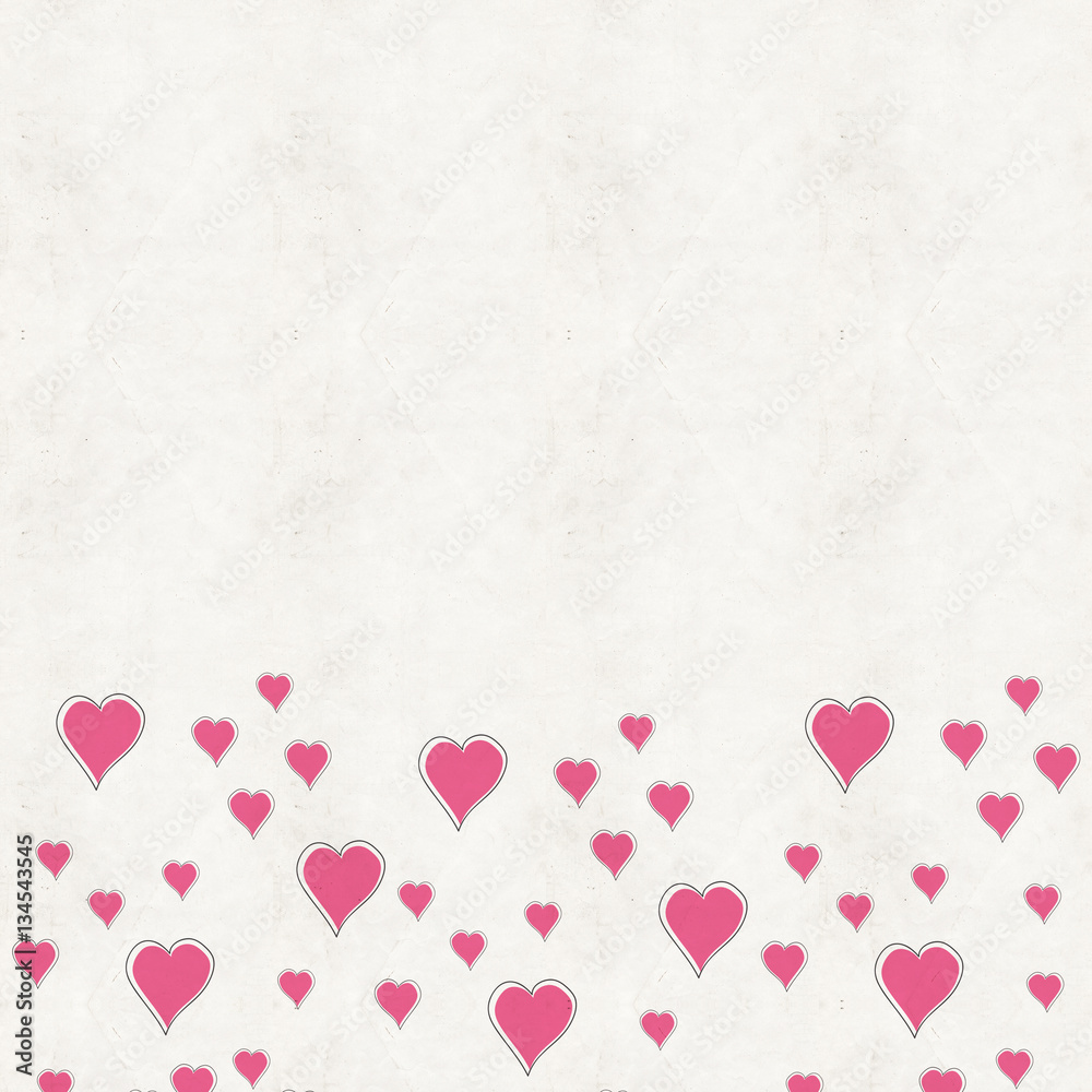 Floating pink hearts on grunge cream canvas background Floating pink hearts on grunge cream canvas background