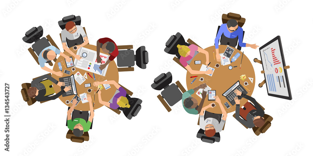 Fototapeta premium Business people sitting on table vector illustration